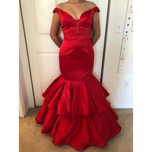 Sherri Hill Red Mermaid Off the Shoulder dress